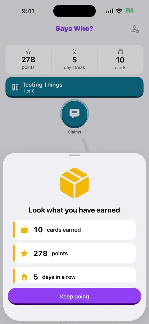 The chest recap: cards, points and streak earned since the last one